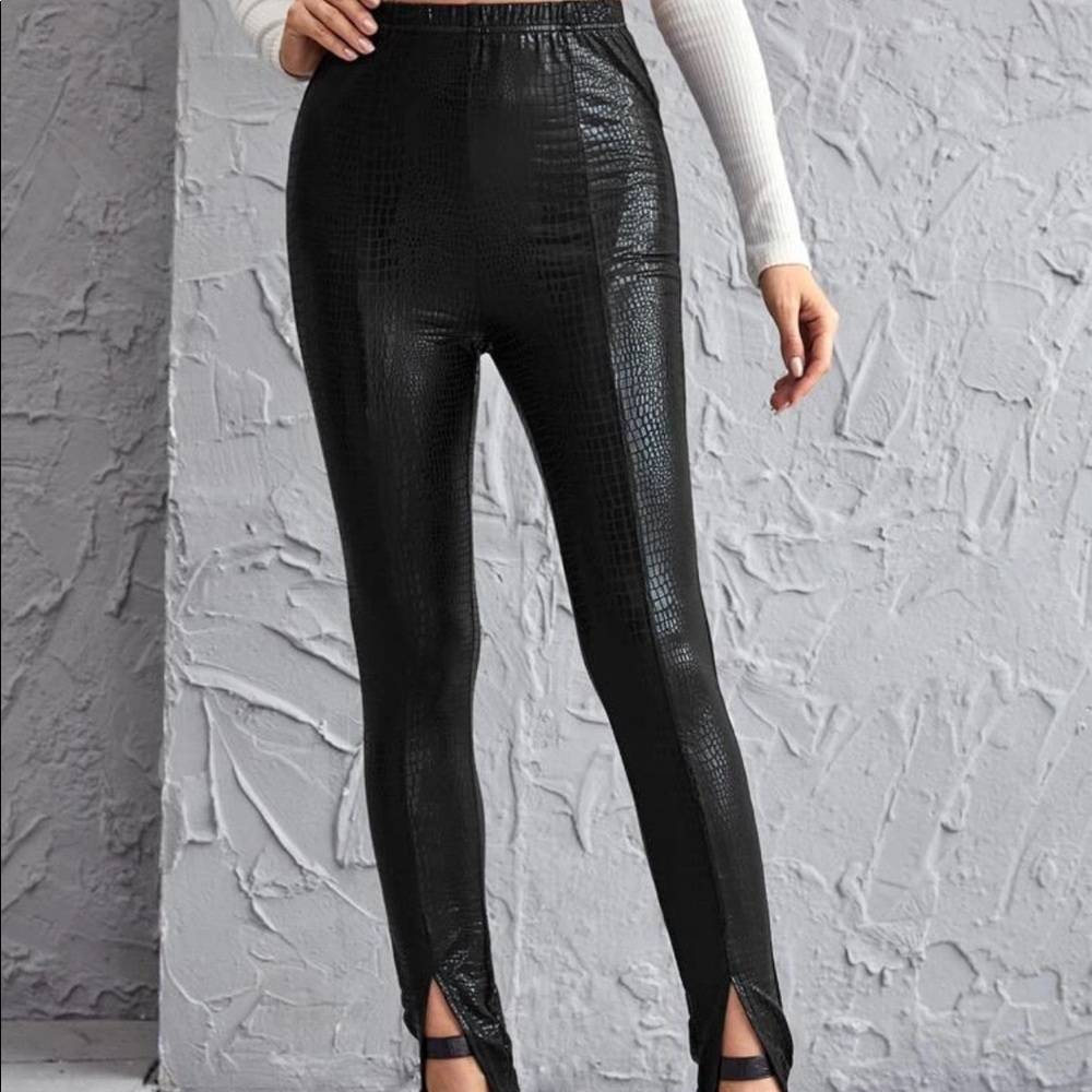 Split crocodile embossed pants
